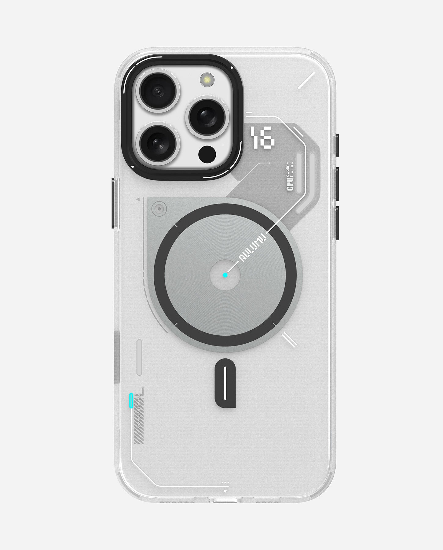A16 iPhone 16 Proシリーズ対応 スマホケース|磨き砂|夜光効果|半透明グレーとホワイト|Magsafe