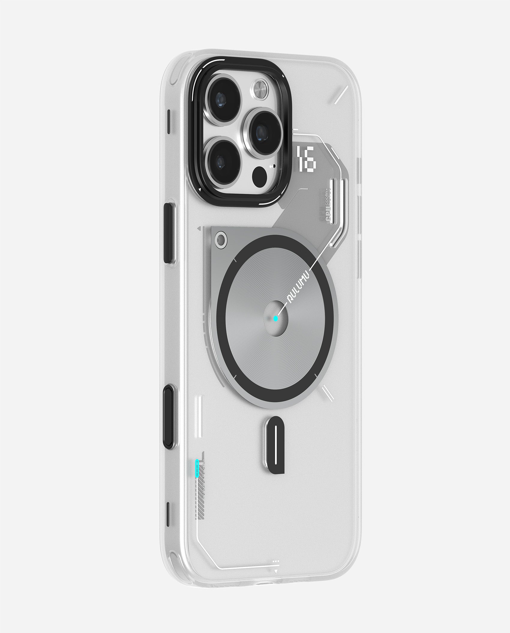 A16 iPhone 16 Proシリーズ対応 スマホケース|磨き砂|夜光効果|半透明グレーとホワイト|Magsafe
