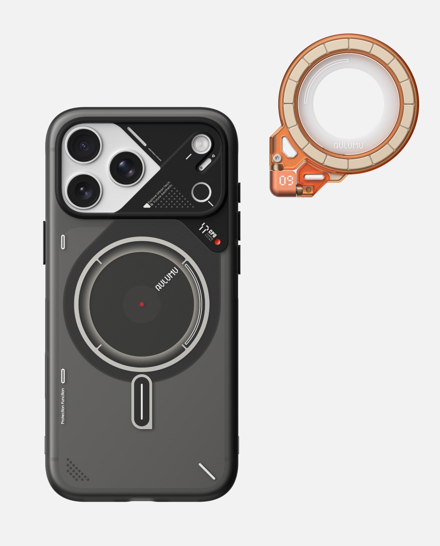A17 iPhone 17シリーズ対応 スマホケース|磨き砂 & G09 Ghost 360度回転式 スマホリング スタンド
